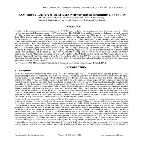 UAV-Borne LiDAR with MEMS Mirror Based Scanning Capability 