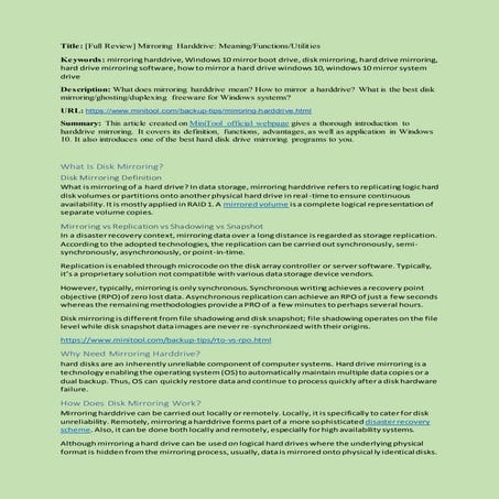 mirroring harddrive