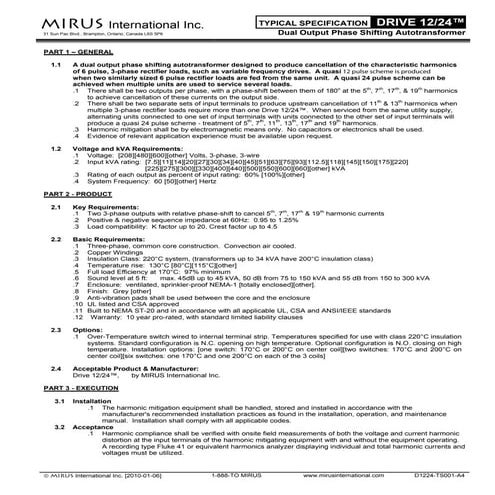 Mirus drive 12_24_transformers_datasheet