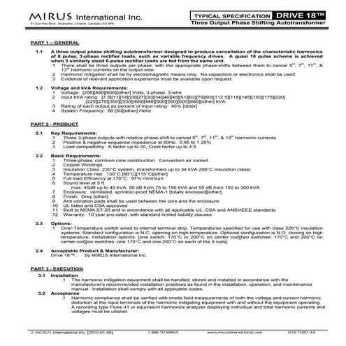 Mirus drive 18_transformers_datasheet