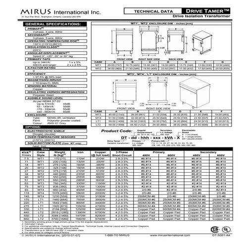 Mirus drive tamers_transformers_datasheet