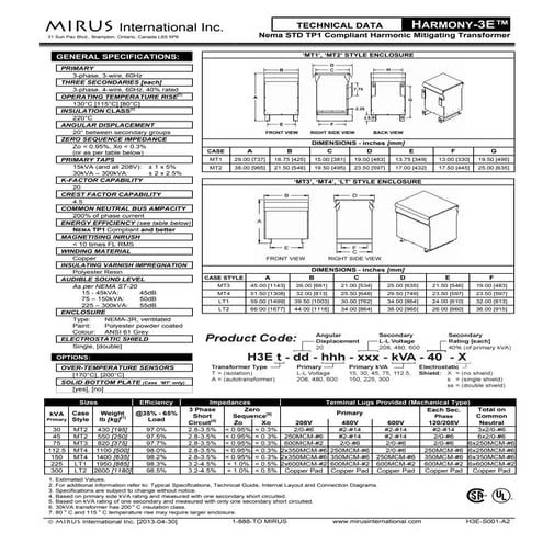 Mirus harmony 3-e_isolation_transformers_and_auto_transformers_datasheet