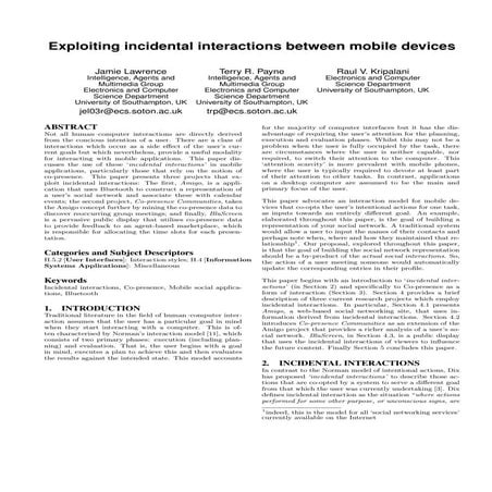 Exploiting incidental interactions between mobile devices