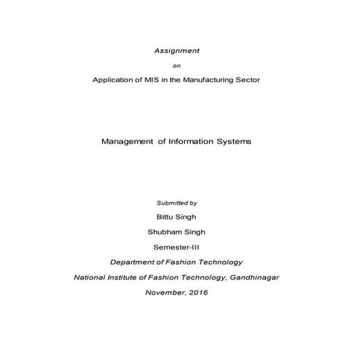 Application of Management Information Systems in manufacturing sector