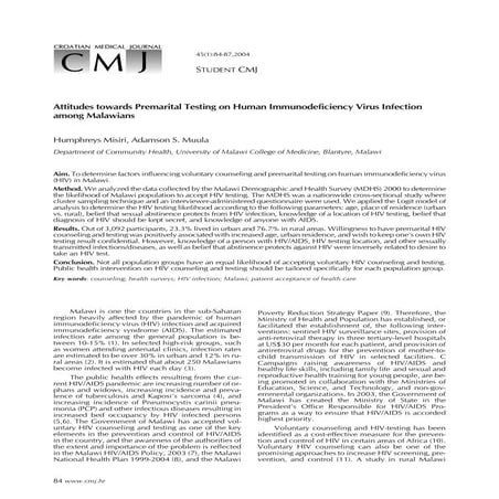 Attitudes towards Premarital Testing on Human Immunodeficiency Virus Infectio...