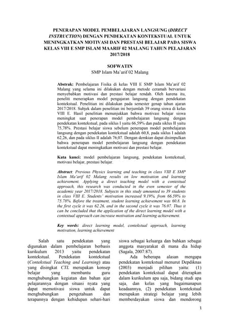 PENERAPAN MODEL PEMBELAJARAN LANGSUNG (DIRECT INSTRUCTION) DENGAN PENDEKATAN ...