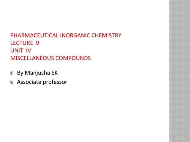 Pharmaceutical Inorganic Chemistry -B Pharmacy First Year -First ...