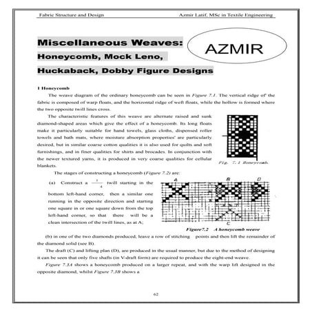 Honeycomb, Mock Leno,  Huckaback weaves and Dobby Figure Designs 