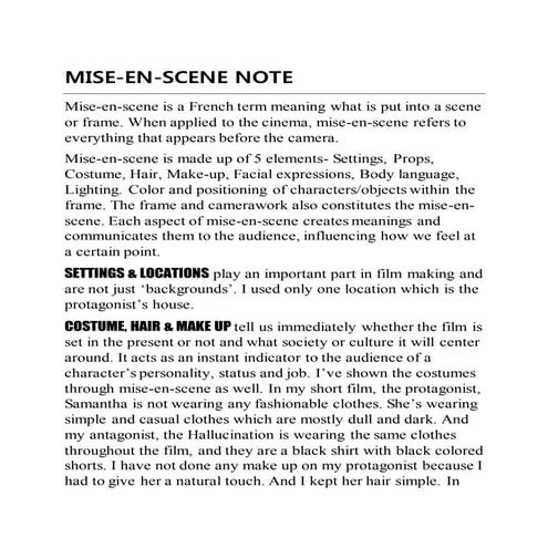 Mise en-scene note