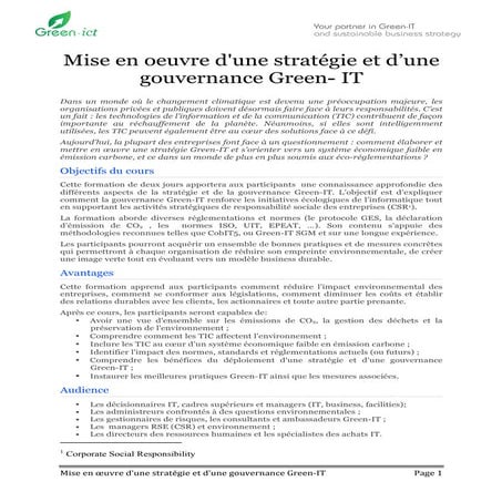 Mise en œuvre d’une stratégie et d’une gouvernance green IT