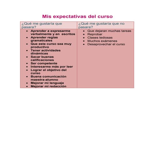 Mis expectativas del curso