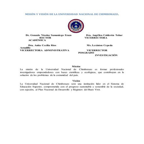 Misión y visión de la universidad nacional de chimborazo