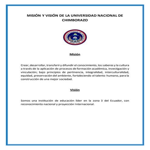 Misión y visión de la universidad nacional de chimborazo
