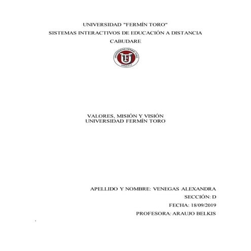 Mision y vision universidad fermin toro alexandra venegas saiad