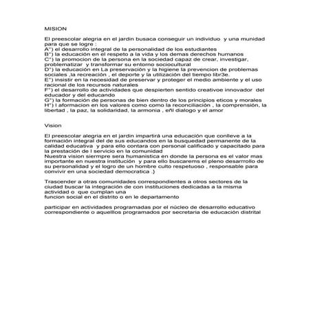 Mision y vission del preescolar