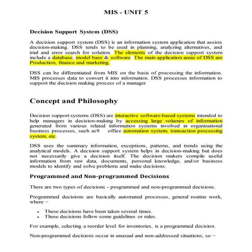 Mis notes unit 5 -BBA/BCA