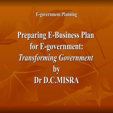 Misra, D.C. (2009): Preparing E Business Plan for E-government_ MDI_ 11.2.2009