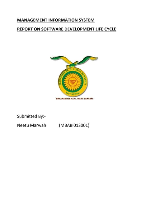 Report on SOFTWARE DEVELOPMENT LIFE CYCLE SDLC 