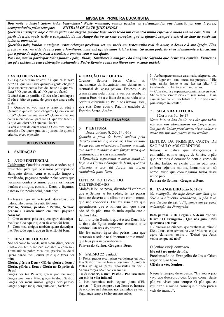 Canto De Ofertorio Para Missa De Primeira Eucaristia Missa Primeira Eucaristia