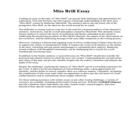 Miss Brill Analysis Essay. Boston University | PDF