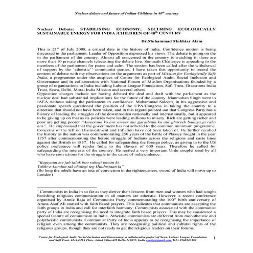 Nuclear Debate: Stabilising Economy, Securing  Ecologically Sustainable Enegr...