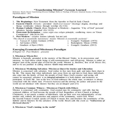 Transforming Missions: Lessons learned