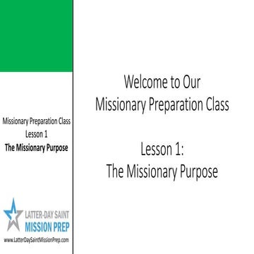 Mission Prep Class: Lesson 1: The Missionary Purpose