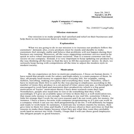 Mission statement alps