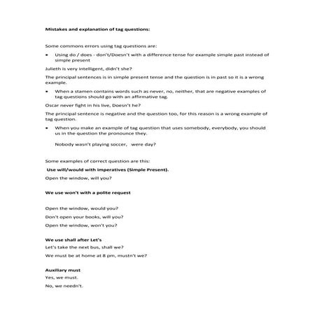 Mistakes and explanation of tag questions | PDF