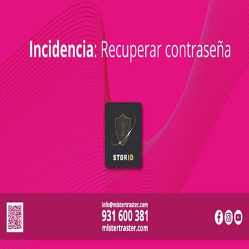 Incidencia: Recuperar contraseña StorID app Mister Traster