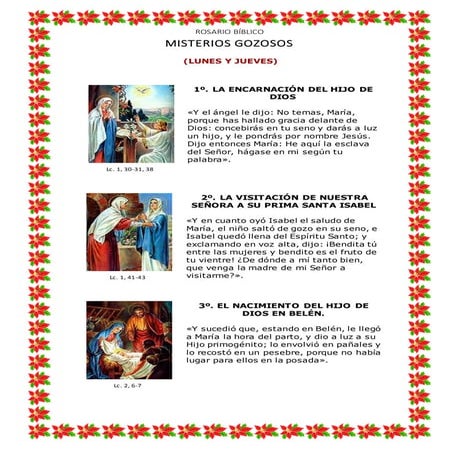 Misterio gozosos  lunes y jueves