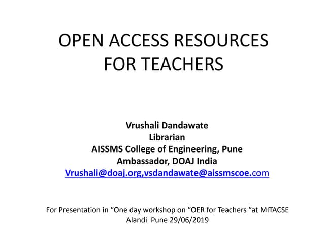 Open access Resources for Teachers - Importance of open access Journals