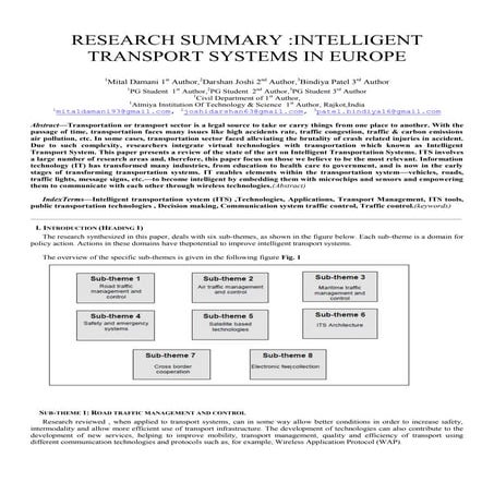 Research summary on ITS in Europe 