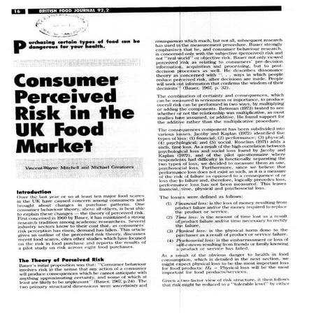 Consumer perceived risk in the uk food market