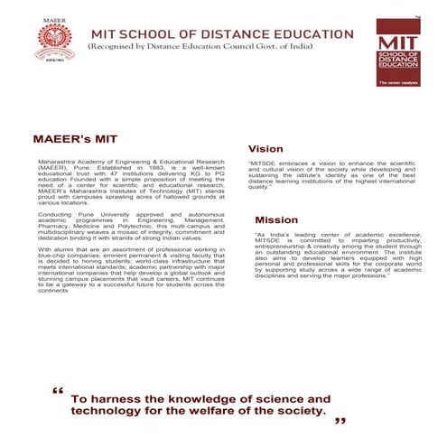 Online distance PG Diploma courses from MIT Pune