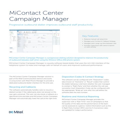 Mitel MiContact Center Campaign Manager brochure