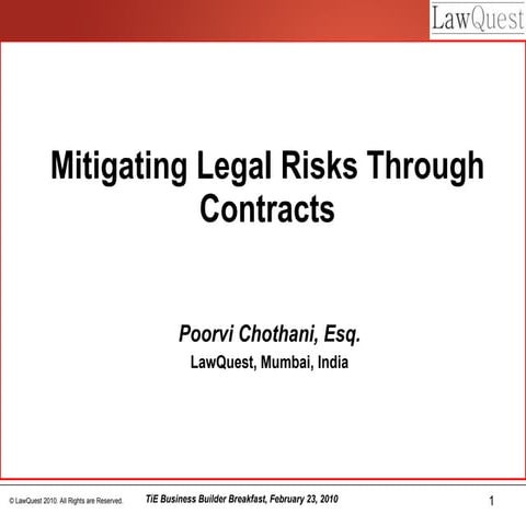Mitigating Risks Through Contracts - Poorvi Chothani | PPT