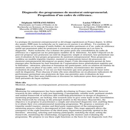 Diagnostic programme de mentorat entrepreneurial