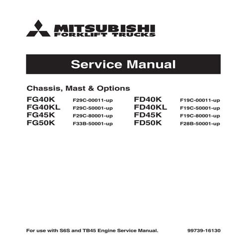 Mitsubishi fg40 kl forklift trucks service repair manual sn：f29c 50001-up