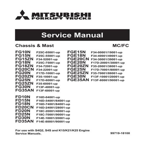 Mitsubishi fgc20 n ho forklift trucks chassis, mast and options service repai...
