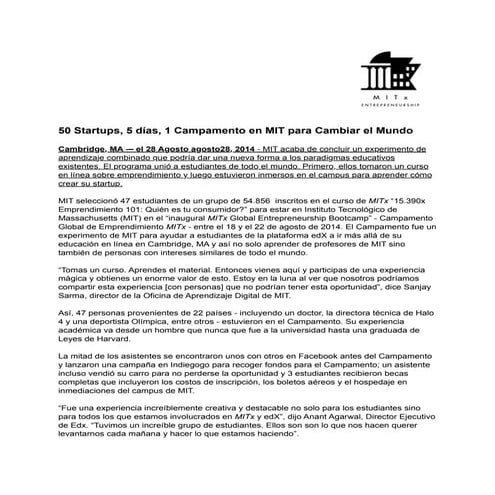 MITx 15.390x Press Release Spanish