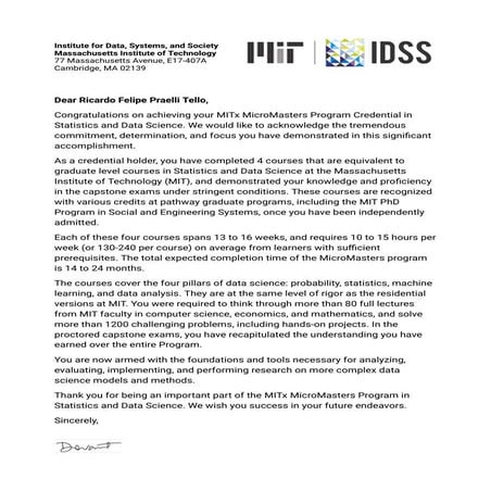 MicroMasters in Statistics and Data Science Letter | PDF