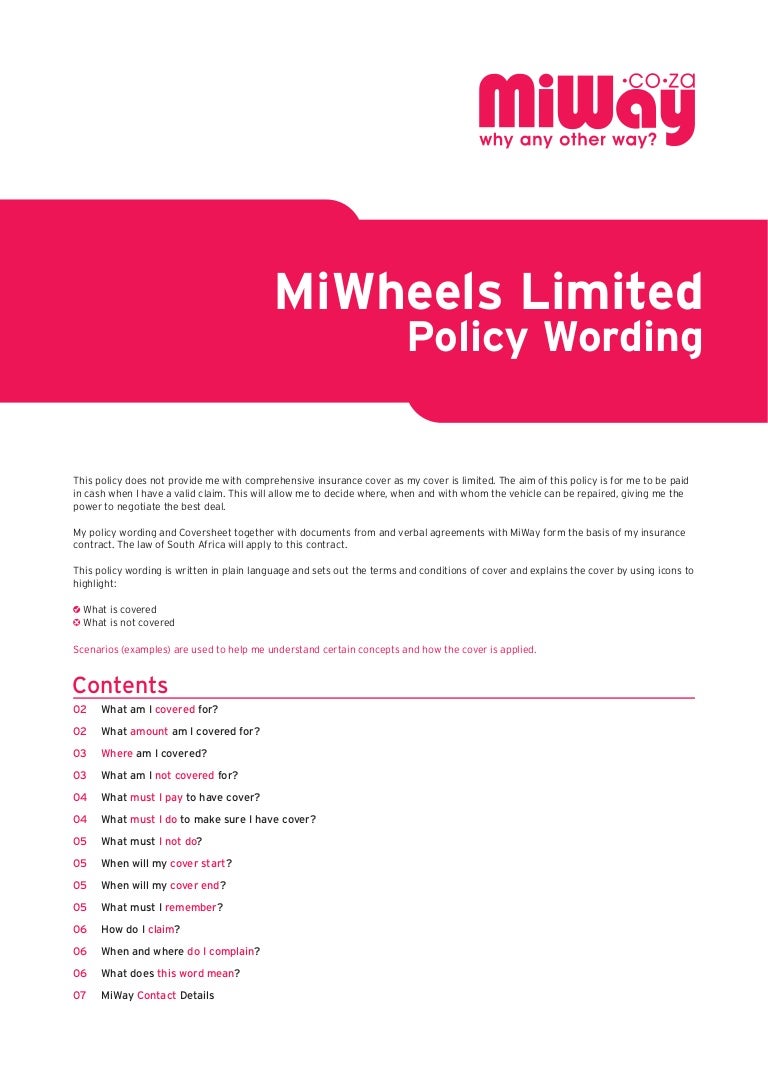 Miway Car Insurance Cancellation Policy Mi wheels limited policy wording