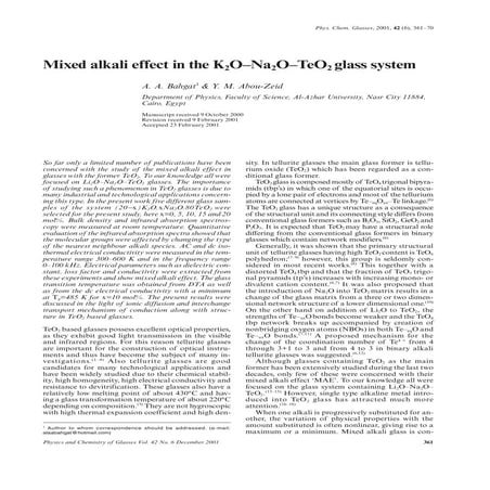 Mixed alkali effect in the k2 o–na2o–teo2 glass system | PDF