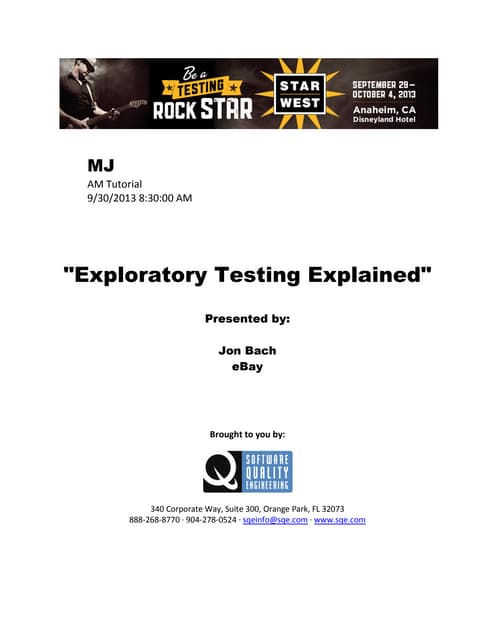 Exploratory Testing Explained