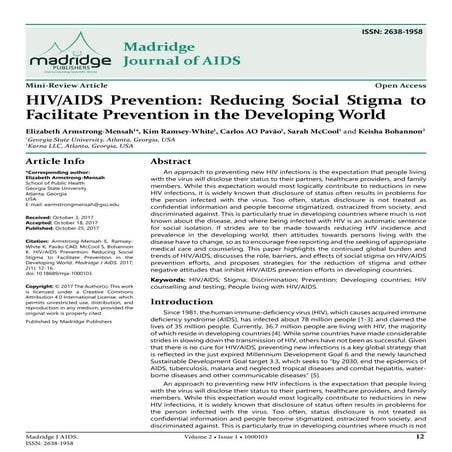 HIV/AIDS Prevention: Reducing Social Stigma to Facilitate Prevention in the Developing World
