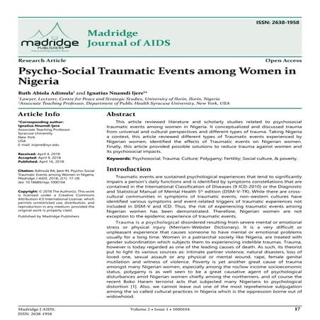 Psycho-Social Traumatic Events among Women in Nigeria