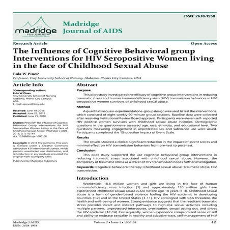 The Influence of Cognitive Behavioral group Interventions for HIV Seropositive Women living in the face of Childhood Sexual Abuse