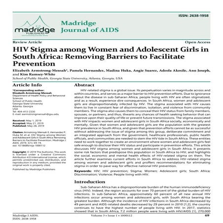 HIV Stigma among Women and Adolescent Girls in South Africa: Removing Barriers to Facilitate Prevention