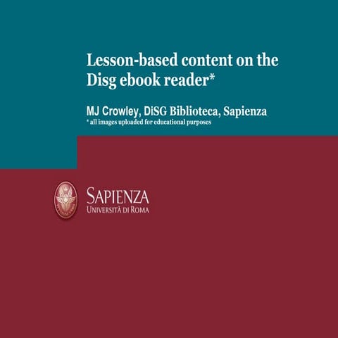 MJ Crowley. Elsevier Library Connect Seminar, Milan, Italy. Lesson based cont...